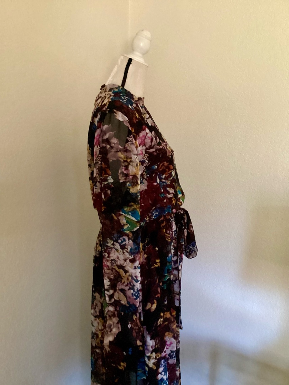 Who What Wear Black & Burgundy Dark Floral Printed Long Sleeve Midi Dress L - Picture 7 of 12